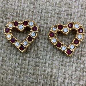Avon Vintage Sparking Red White Rhinestone Stud Earrings
